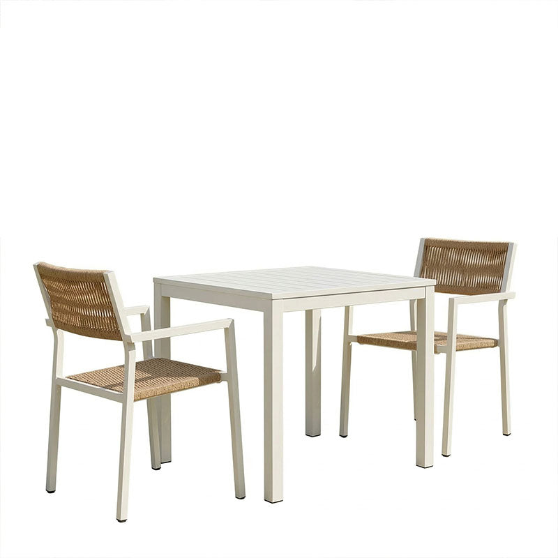 Τραπεζαρία Savor-Kliton σετ 3τεμ  λευκό αλουμίνιο και rattan σε φυσικό χρώμα 80x80x74εκ - Pakobazaar