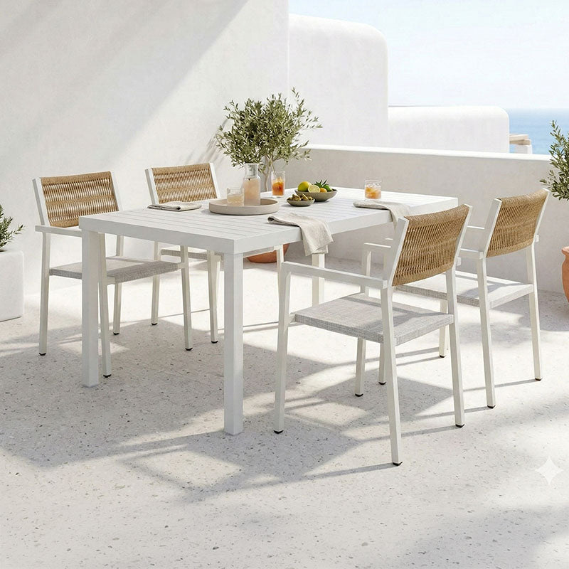 Τραπεζαρία Kliton - Savor σετ 5τεμ  αλουμίνιο σε λευκή απόχρωση 150x80x74εκ - Image 1