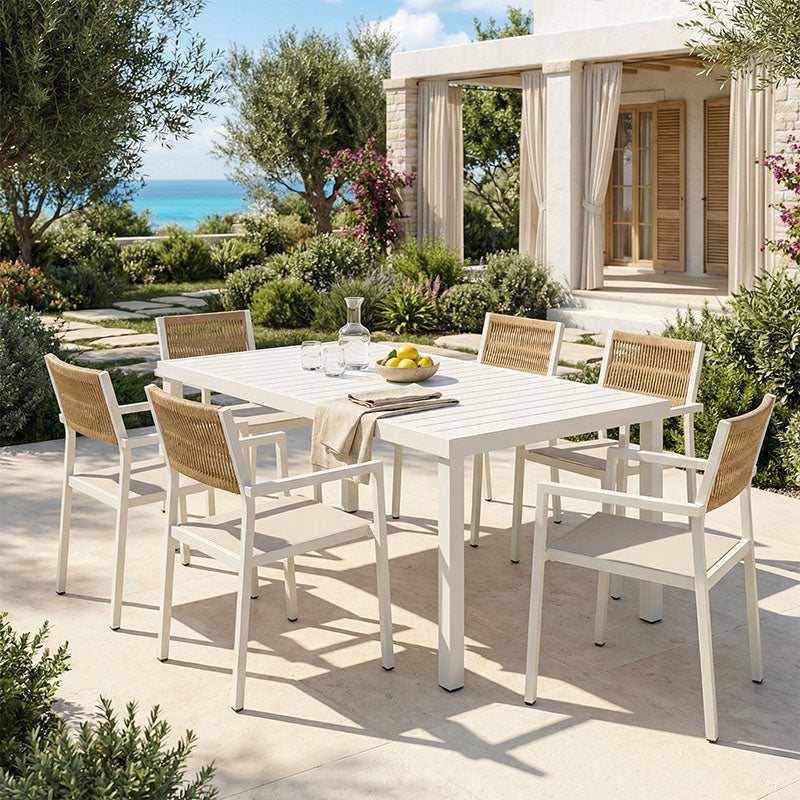 Τραπεζαρία Kliton - Savor σετ 7τεμ  αλουμίνιο σε λευκή απόχρωση 150x80x74εκ - Pakobazaar