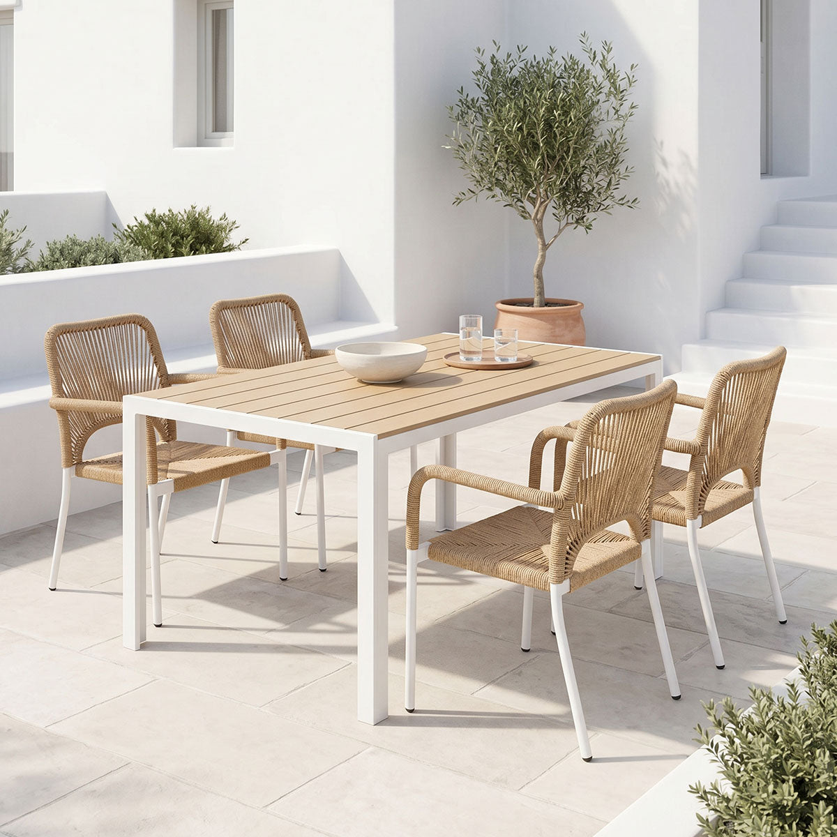 Τραπεζαρία Nares-Norture A σετ 5τεμ  λευκό αλουμίνιο και plywood σε φυσική απόχρωση 140x80x72.5εκ - Pakobazaar