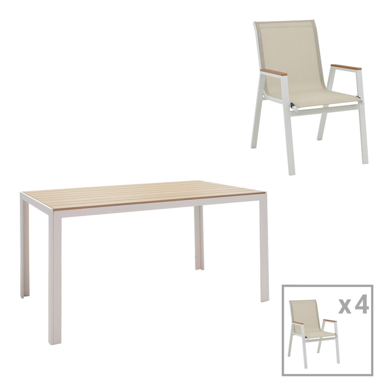 Τραπεζαρία Nares-Azelie A σετ 5τεμ  λευκό αλουμίνιο και plywood σε φυσική απόχρωση 140x80x72.5εκ - Pakobazaar