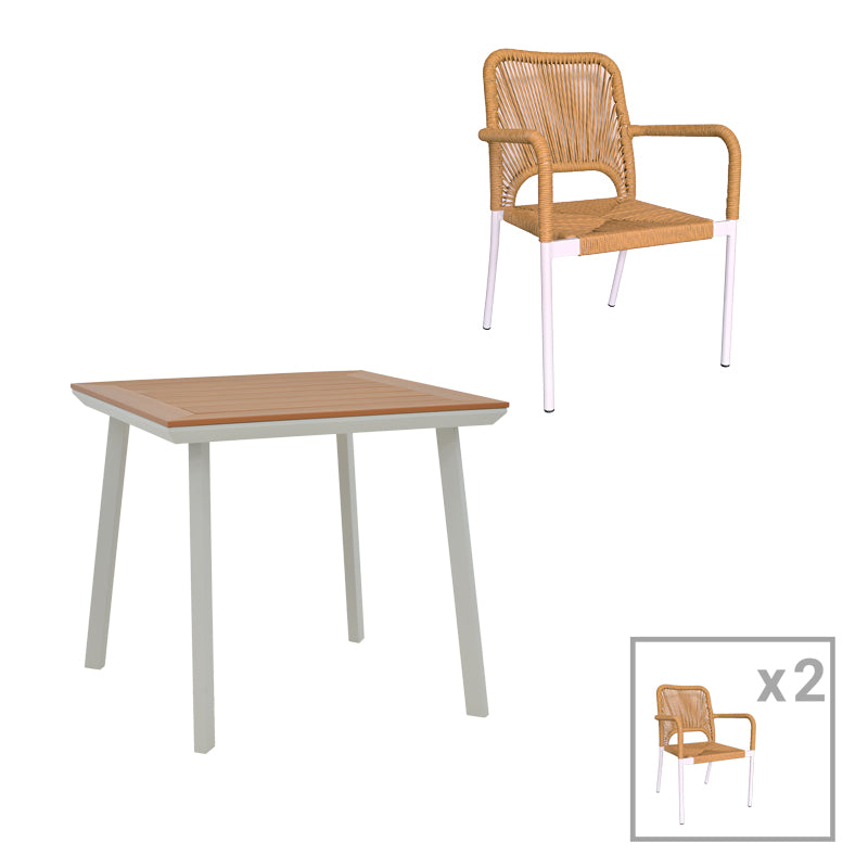 Τραπεζαρία Synergy-Norture σετ 3τεμ  λευκό αλουμίνιο και plywood σε φυσικό χρώμα 80x80x74εκ - Image 1