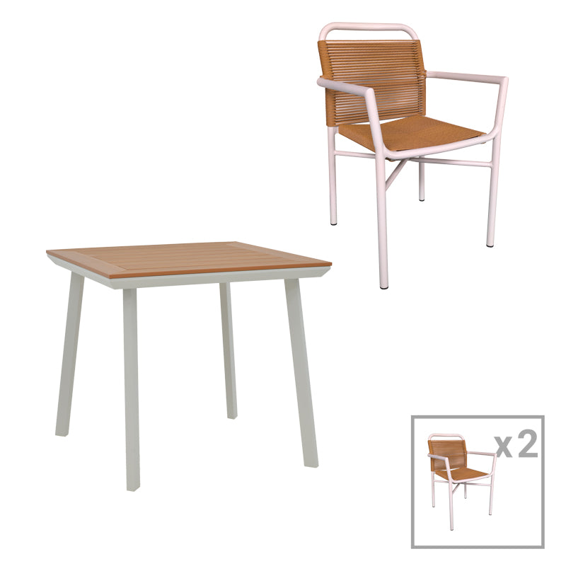 Τραπεζαρία Synergy-Clutch σετ 3τεμ  λευκό αλουμίνιο και plywood σε φυσικό χρώμα 80x80x74εκ - Pakobazaar