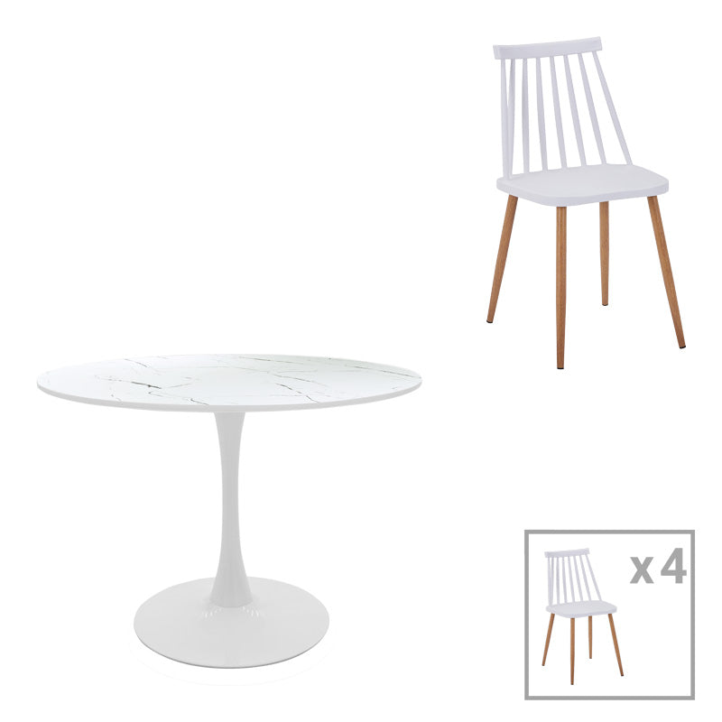 Τραπεζαρία Aurora-Balou  σετ 5τεμ pp-mdf λευκό Φ100x73εκ - Image 1