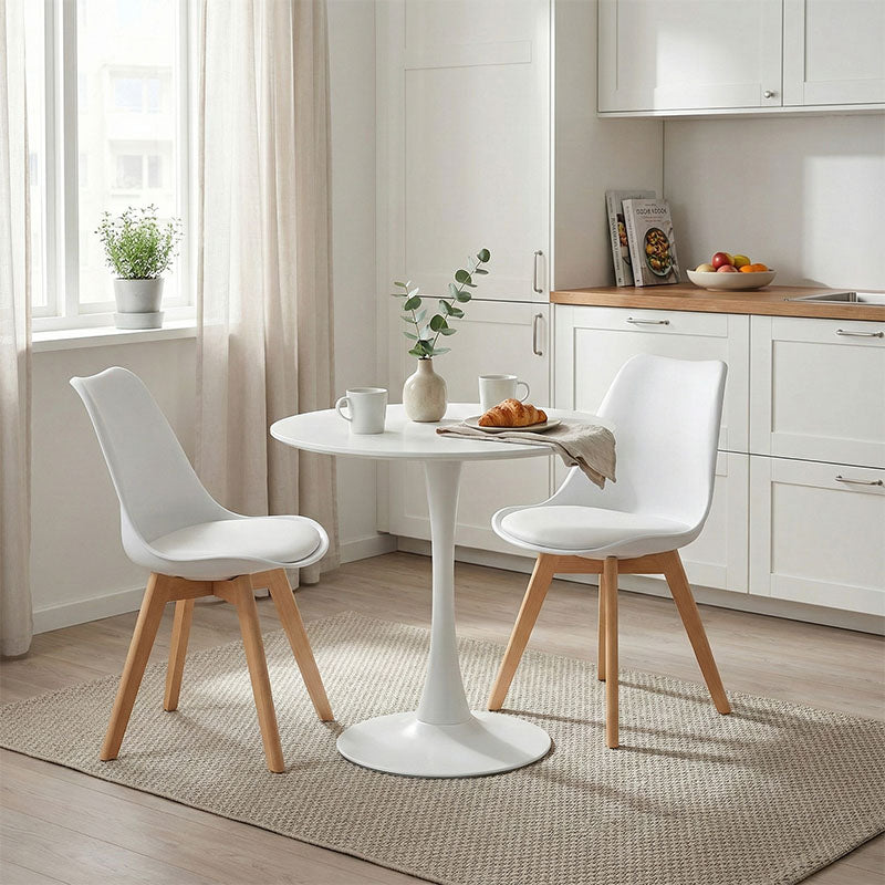 Τραπεζαρία Elijah-Gaston  σετ 3τεμ pp-pu σε λευκή απόχρωση με φυσικό πόδι Φ60x74εκ