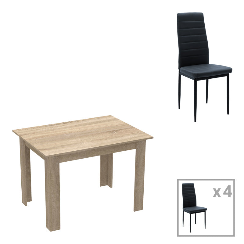 Τραπεζαρία Manka-Parker  σετ 5τεμ mdf σε μαύρη-sonoma απόχρωση 110x80x77εκ - Image 1