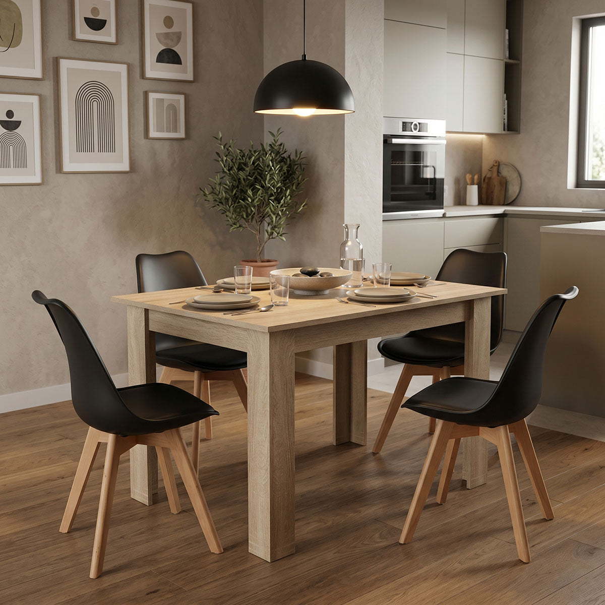 Τραπεζαρία Manka-Gaston  σετ 5τεμ σε sonoma-μαύρη απόχρωση 110x80x77εκ - Pakobazaar