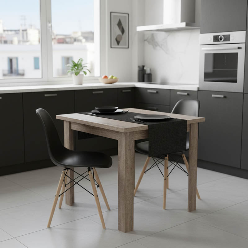 Τραπεζαρία Manka I-Julita  σετ 3τεμ σε sonoma truffle-μαύρη απόχρωση 80x80x77εκ - Pakobazaar