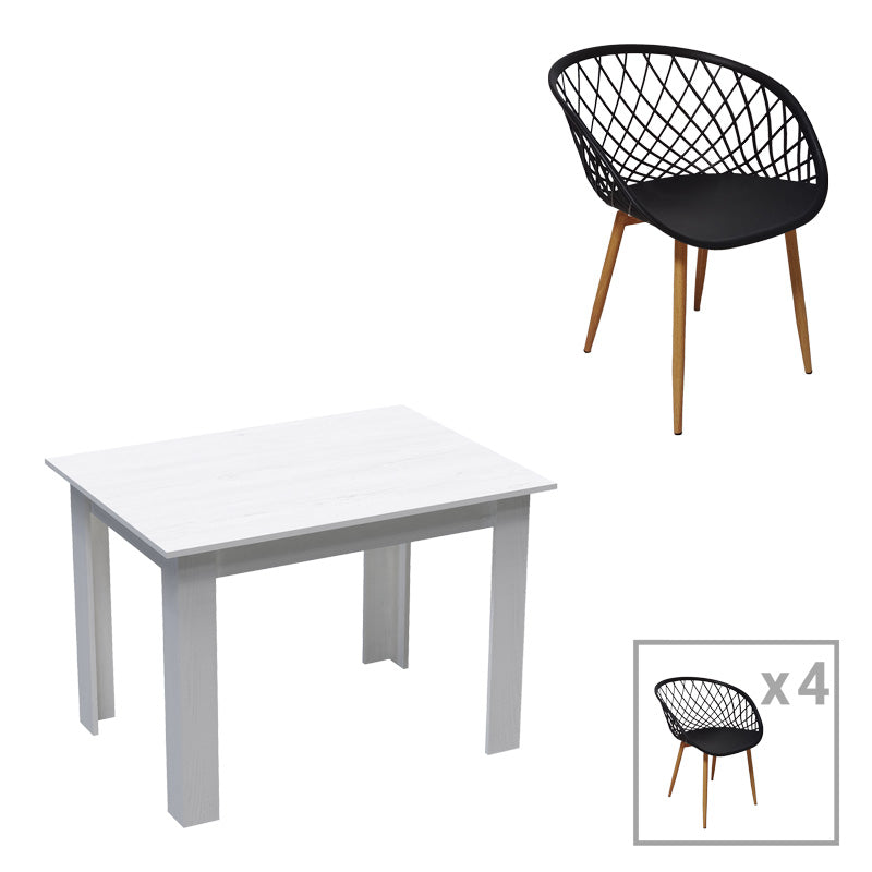 Τραπεζαρία Manka-Ezra  σετ 5τεμ σε λευκή απόχρωση 110x80x77εκ - Pakobazaar