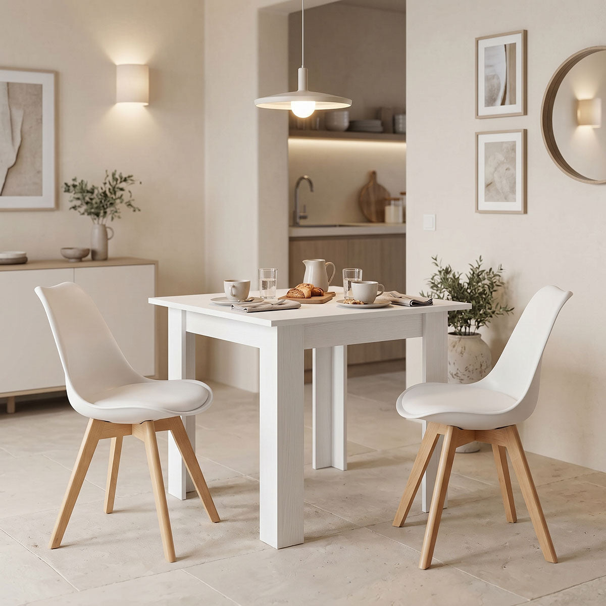 Τραπεζαρία Manka-Gaston  σετ 3τεμ σε λευκή απόχρωση 80x80x77εκ - Pakobazaar