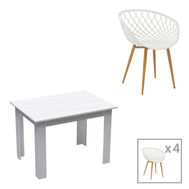 Τραπεζαρία Manka-Ezra  σετ 5τεμ σε λευκή απόχρωση 110x80x77εκ - Pakobazaar