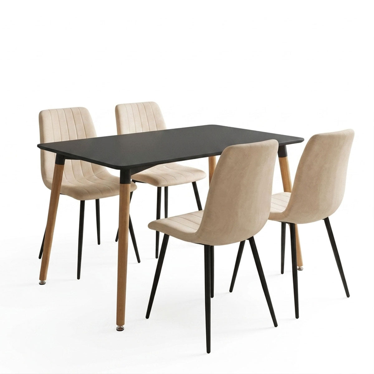 Τραπεζαρία Natali-Noor  σετ 5τεμ MDF λευκό-μπεζ-μαύρο 120x80x76εκ - Pakobazaar