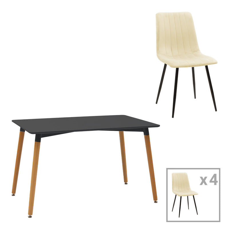 Τραπεζαρία Natali-Noor  σετ 5τεμ MDF μαύρο-μπεζ ύφασμα 120x80x76εκ - Pakobazaar