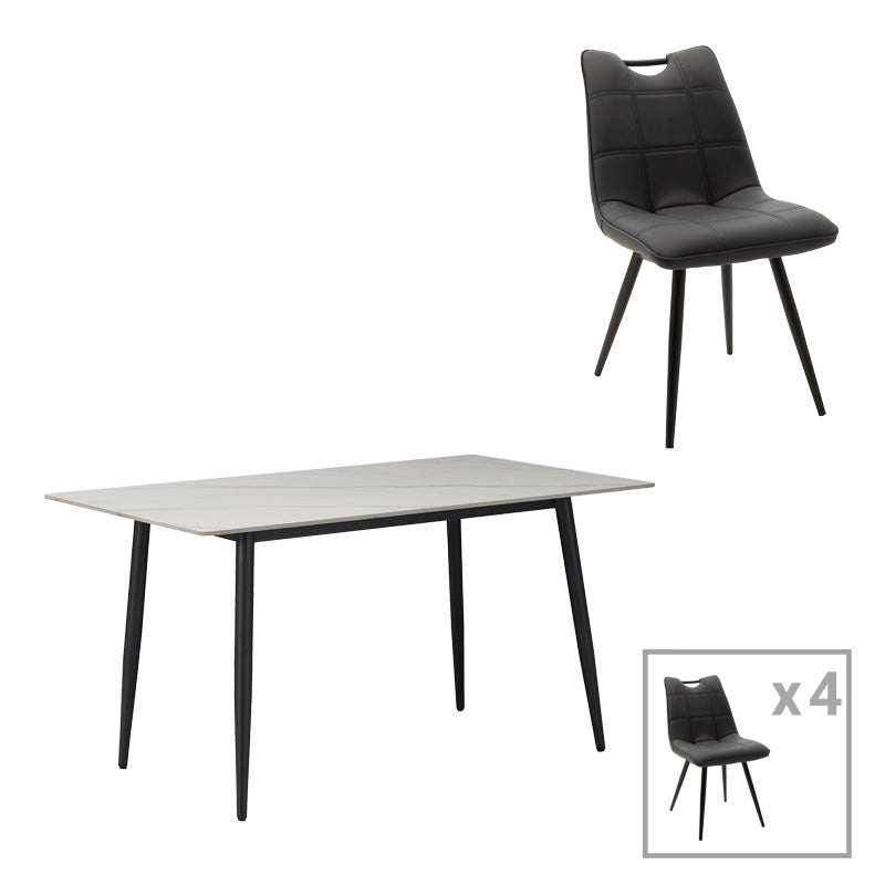 Τραπεζαρία Gustas-Nely  σετ 5τεμ λευκό μαρμάρου sintered stone-μαύρο μέταλλο 120x60x75εκ - Pakobazaar