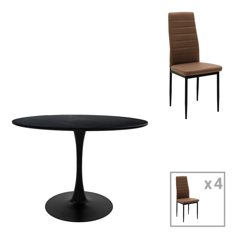 Τραπεζαρία Balou-Parker  σετ 5τεμ μαύρο-καφε Φ100x73εκ - Pakobazaar
