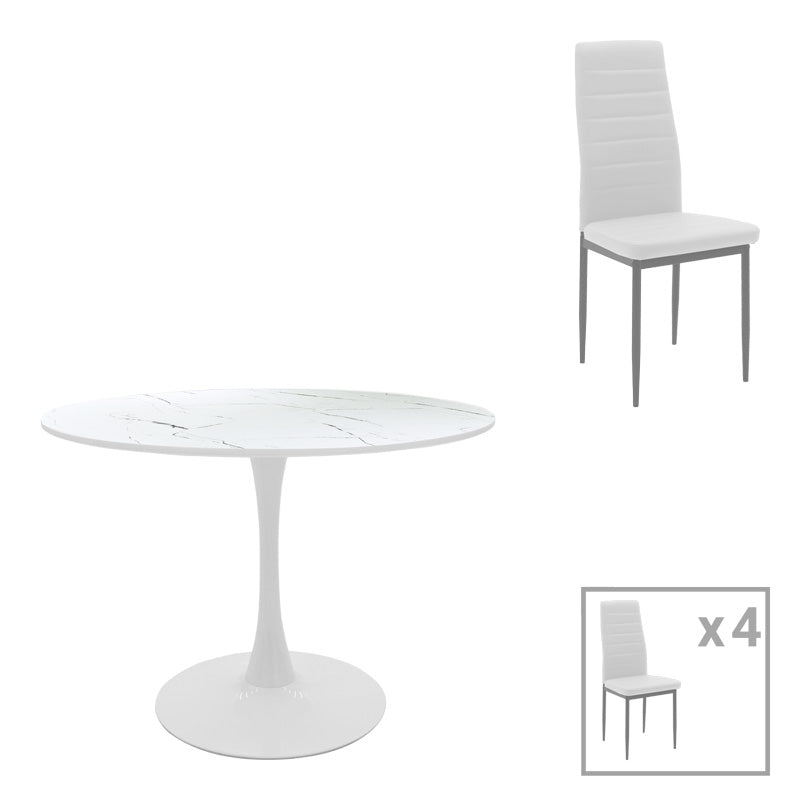 Τραπεζαρία Balou-Parker  σετ 5τεμ λευκό Φ120x73εκ - Pakobazaar