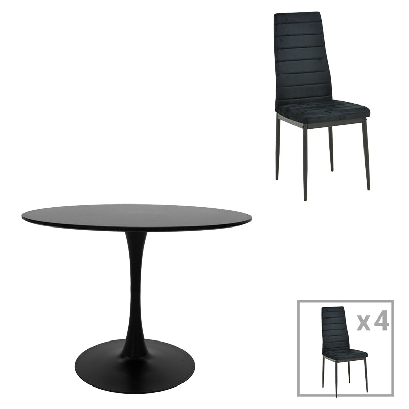 Τραπεζαρία Balou-Parker  σετ 5τεμ μαύρο Φ120x73εκ - Pakobazaar