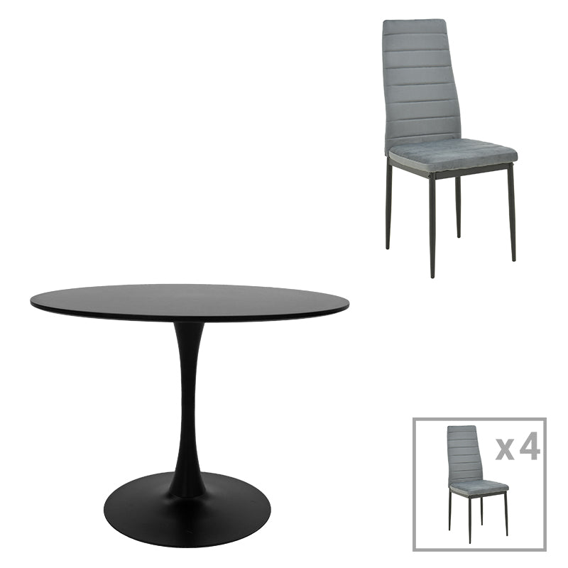 Τραπεζαρία Balou-Parker  σετ 5τεμ μαύρο-γκρι Φ120x73εκ - Pakobazaar