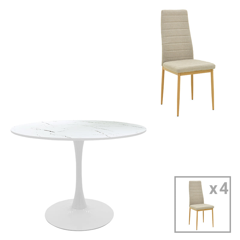 Τραπεζαρία Balou-Parker  σετ 5τεμ λευκό-μπεζ Φ120x73εκ - Pakobazaar