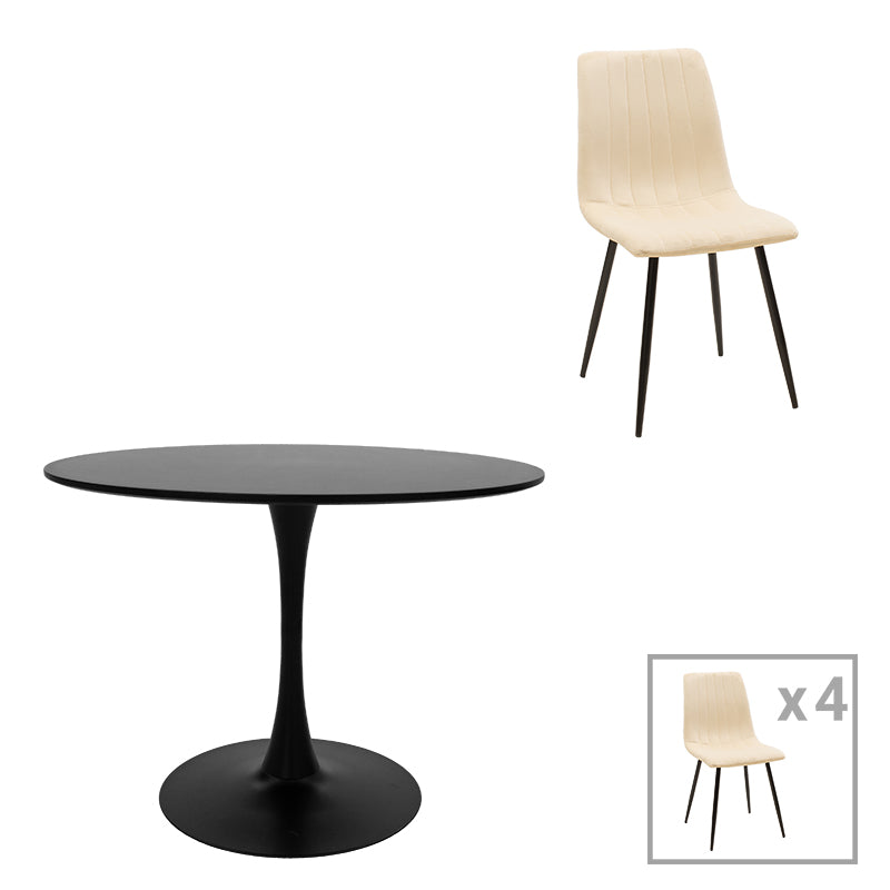 Τραπεζαρία Balou-Noor  σετ 5τεμ MDF μαύρο-μπεζ Φ100x73εκ - Pakobazaar