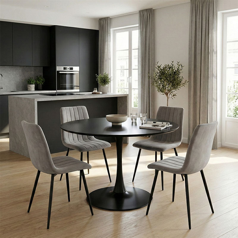 Τραπεζαρία Balou-Noor  σετ 5τεμ MDF μαύρο-γκρι Φ120x73εκ - Pakobazaar