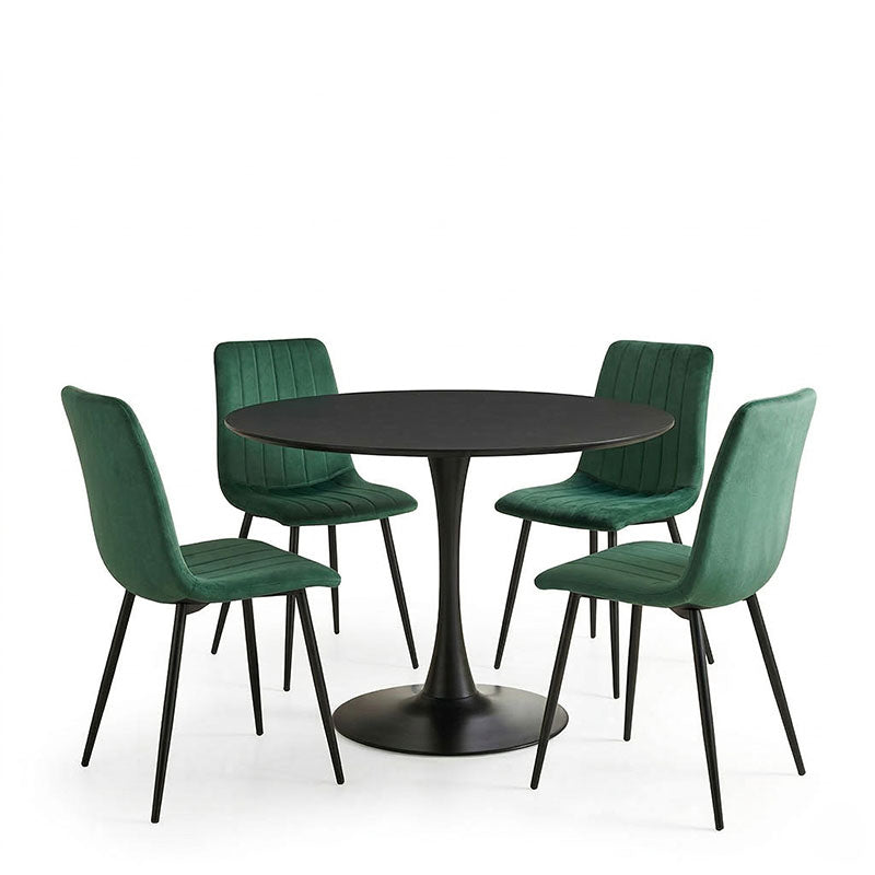 Τραπεζαρία Balou-Noor  σετ 5τεμ MDF μαύρο-κυπαρισσι Φ120x73εκ - Pakobazaar