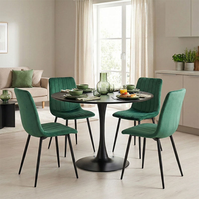 Τραπεζαρία Balou-Noor  σετ 5τεμ MDF μαύρο-κυπαρισσι Φ120x73εκ - Pakobazaar