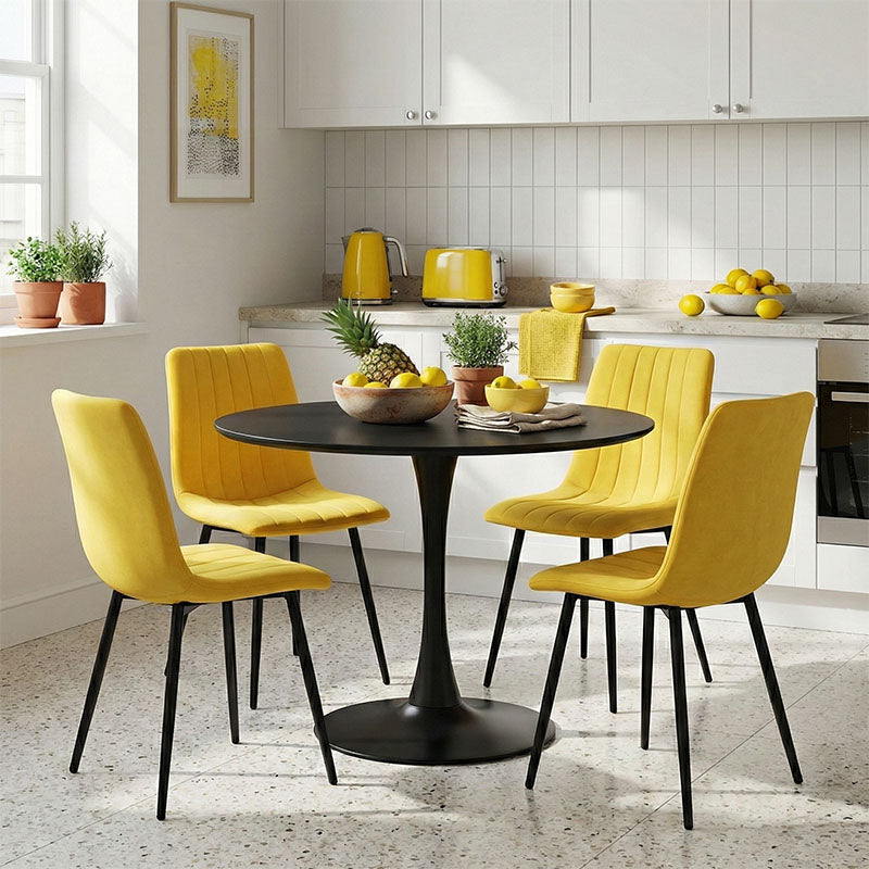 Τραπεζαρία Balou-Noor  σετ 5τεμ MDF μαύρο-κιτρινο Φ100x73εκ - Pakobazaar
