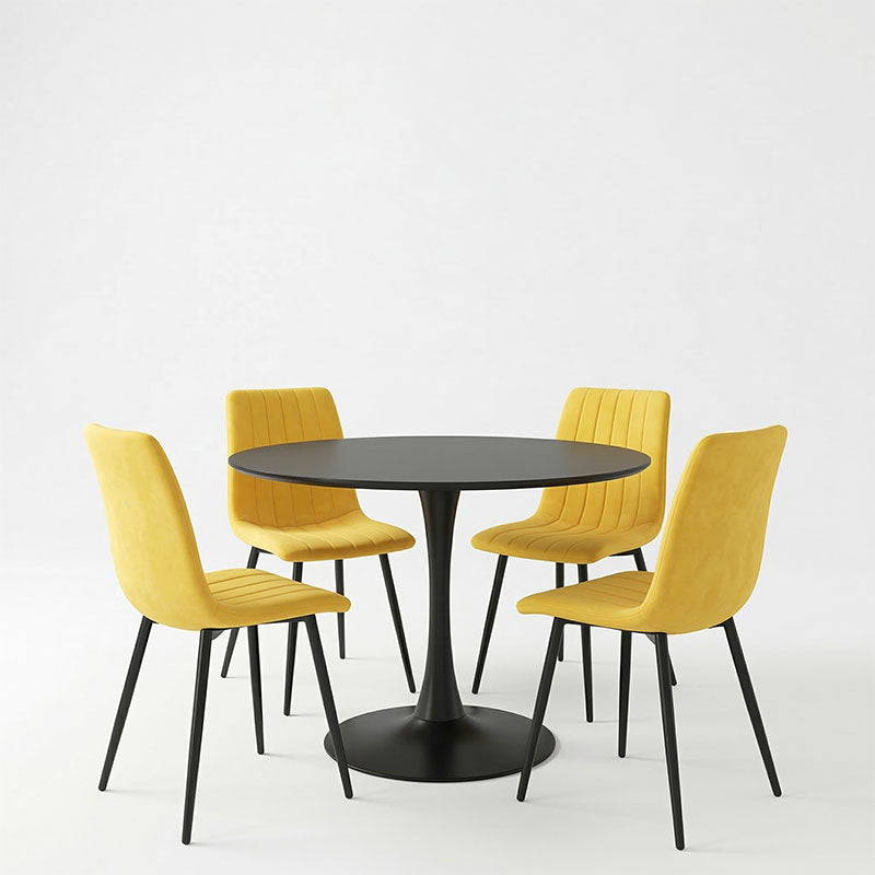 Τραπεζαρία Balou-Noor  σετ 5τεμ MDF μαύρο-κίτρινο Φ120x73εκ - Pakobazaar