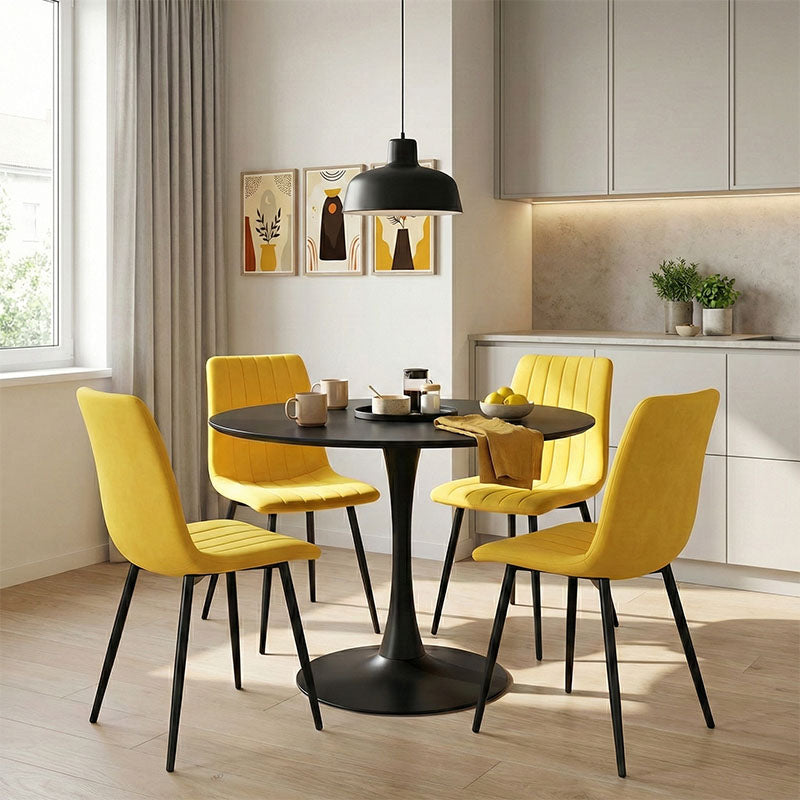 Τραπεζαρία Balou-Noor  σετ 5τεμ MDF μαύρο-κίτρινο Φ120x73εκ - Pakobazaar