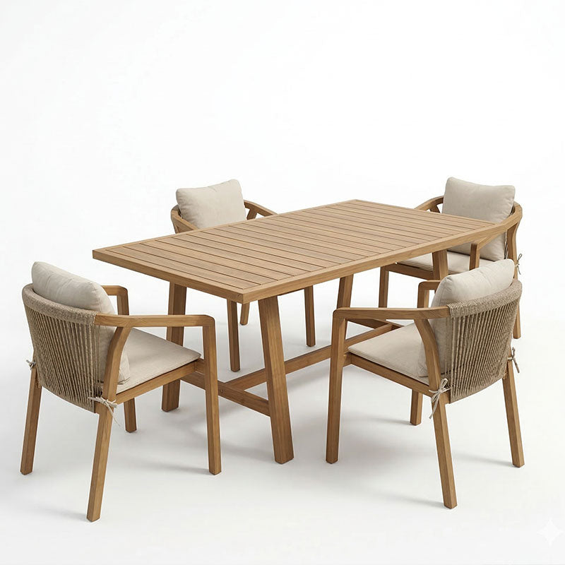 Τραπεζαρία Malibu  μασίφ ξύλο ακακίας 160x90x75εκ Σετ 5τεμ - Pakobazaar