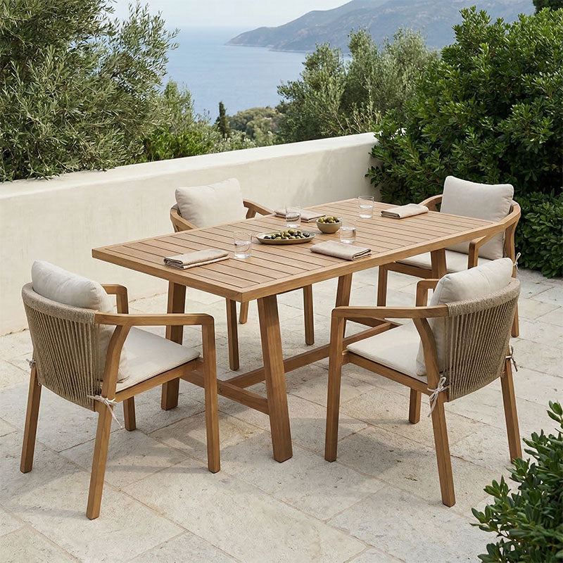 Τραπεζαρία Malibu  μασίφ ξύλο ακακίας 160x90x75εκ Σετ 5τεμ - Pakobazaar