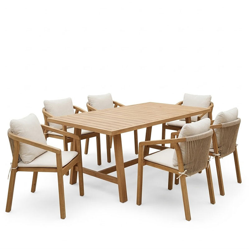 Τραπεζαρία Malibu  μασίφ ξύλο ακακίας 180x90x75εκ Σετ 7τεμ - Pakobazaar