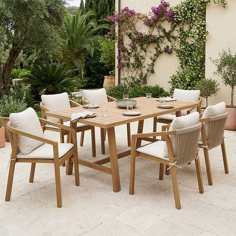Τραπεζαρία Malibu  μασίφ ξύλο ακακίας 180x90x75εκ Σετ 7τεμ - Pakobazaar