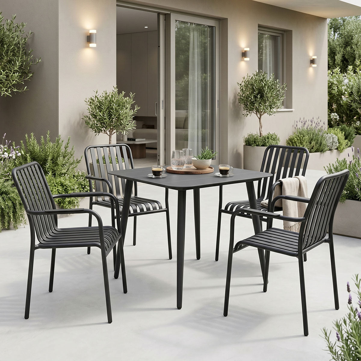 Τραπεζαρία Heven Vista  σετ 5τεμ μαύρο αλουμίνιο 80x80x72εκ