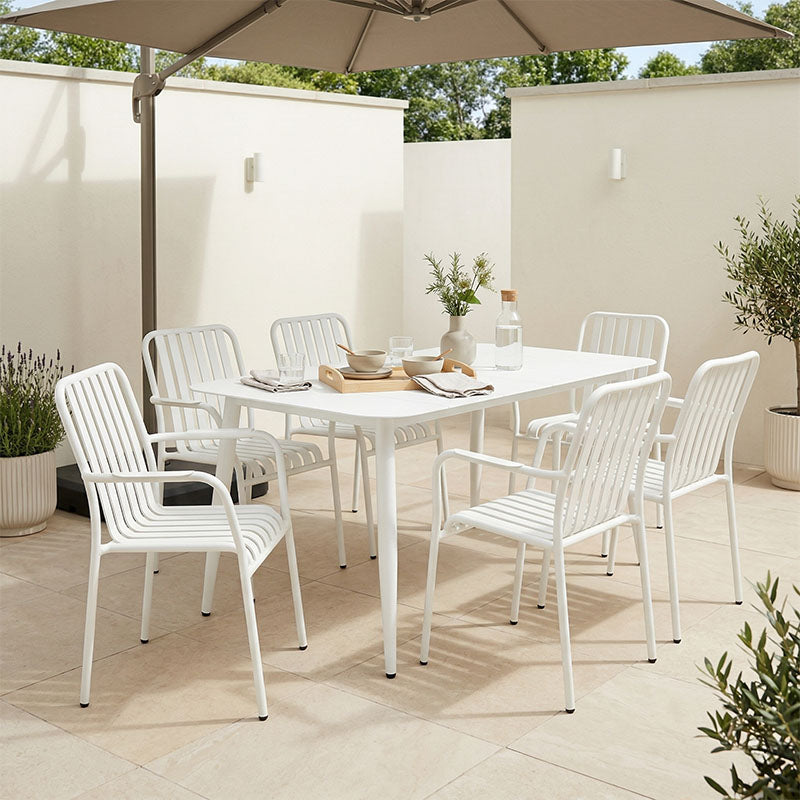 Τραπεζαρία Heven Vista  σετ 7τεμ λευκό αλουμίνιο 150x80x72εκ - Pakobazaar