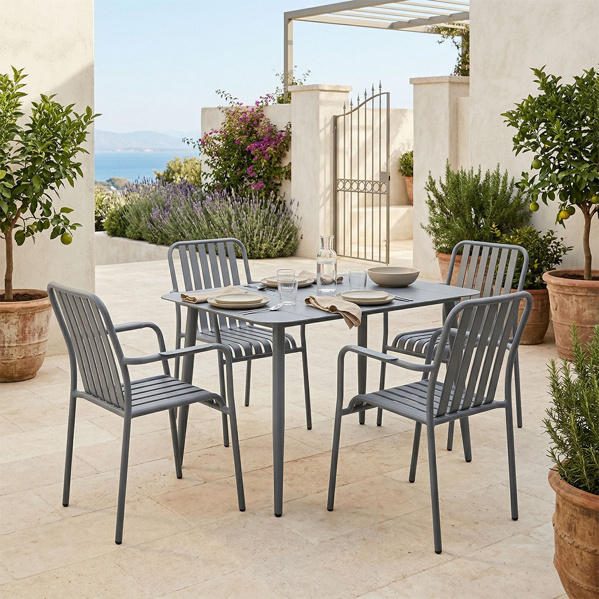 Τραπεζαρία Heven Vista  σετ 5τεμ ανθρακί αλουμίνιο 120x70x72εκ - Pakobazaar