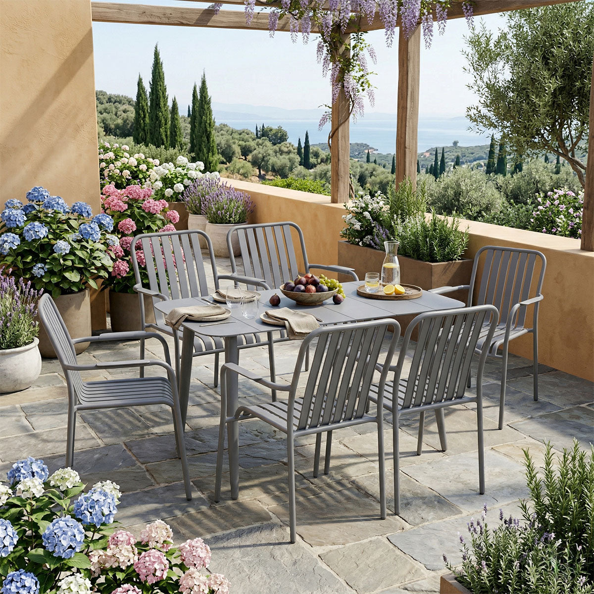 Τραπεζαρία Heven Vista  σετ 7τεμ ανθρακί αλουμίνιο 120x70x72εκ - Pakobazaar
