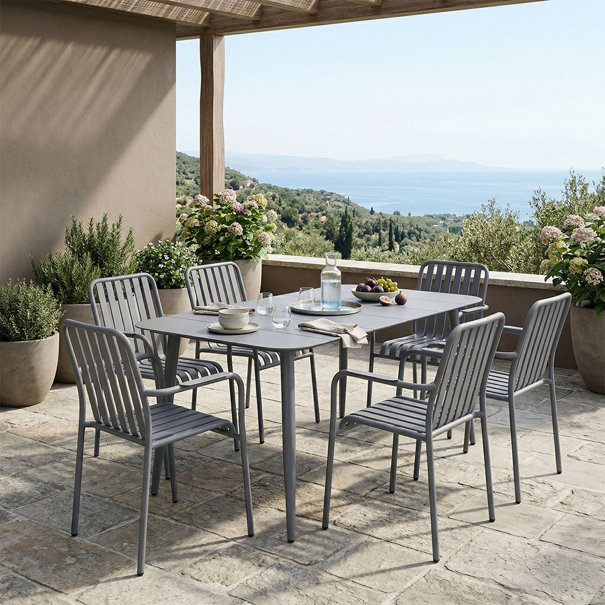 Τραπεζαρία Heven Vista  σετ 7τεμ ανθρακί αλουμίνιο 150x80x72εκ - Pakobazaar