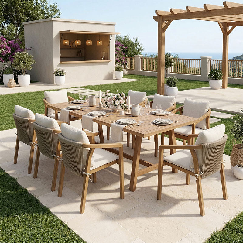 Τραπεζαρία Malibu  Σετ 9τεμ μασίφ ξύλο ακακίας 180x90x75εκ - Pakobazaar