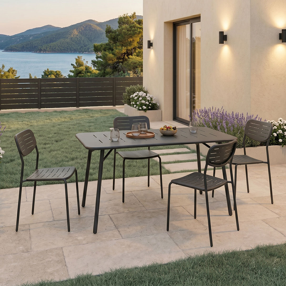 Τραπεζαρία Moraja Deraby Ι  σετ 5τεμ μαύρο μέταλλο 140x80x72εκ - Pakobazaar