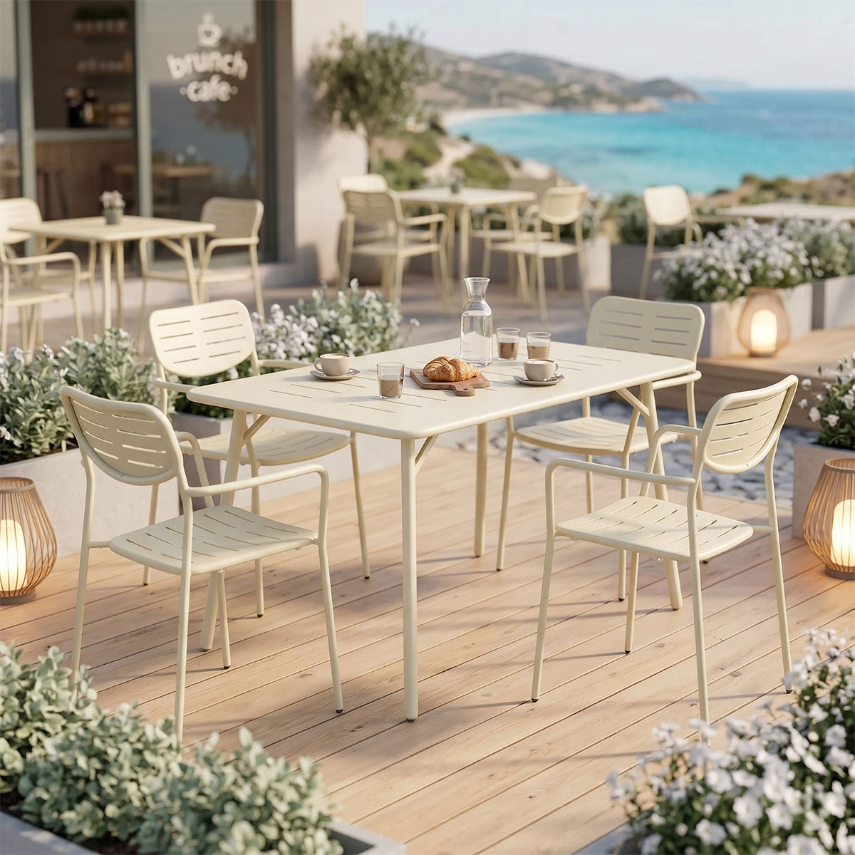 Τραπεζαρία Moraja Deraby  σετ 5τεμ κρεμ μέταλλο 140x80x72εκ - Pakobazaar