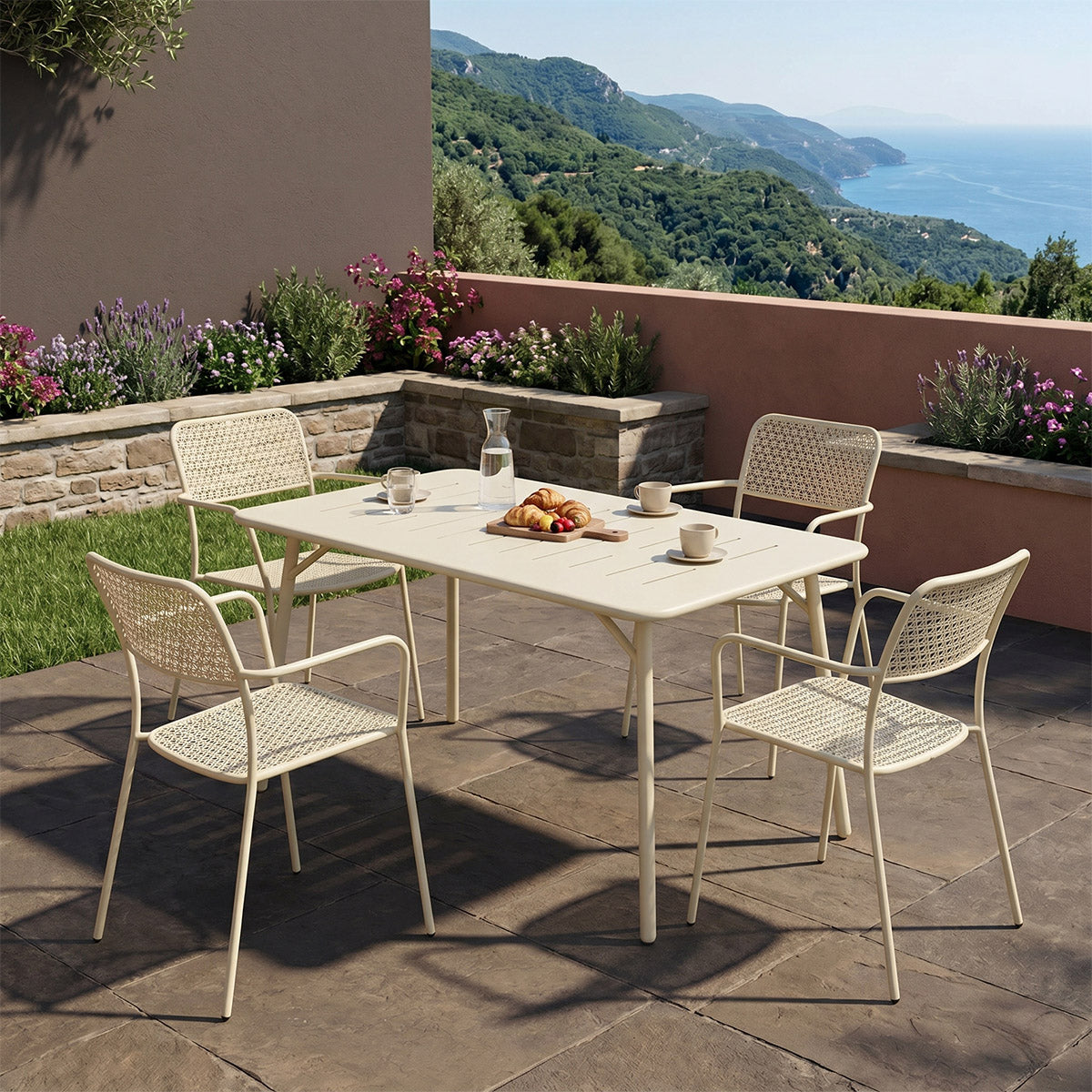 Τραπεζαρία Moraja Federal  σετ 5τεμ κρεμ μέταλλο 140x80x72εκ - Pakobazaar