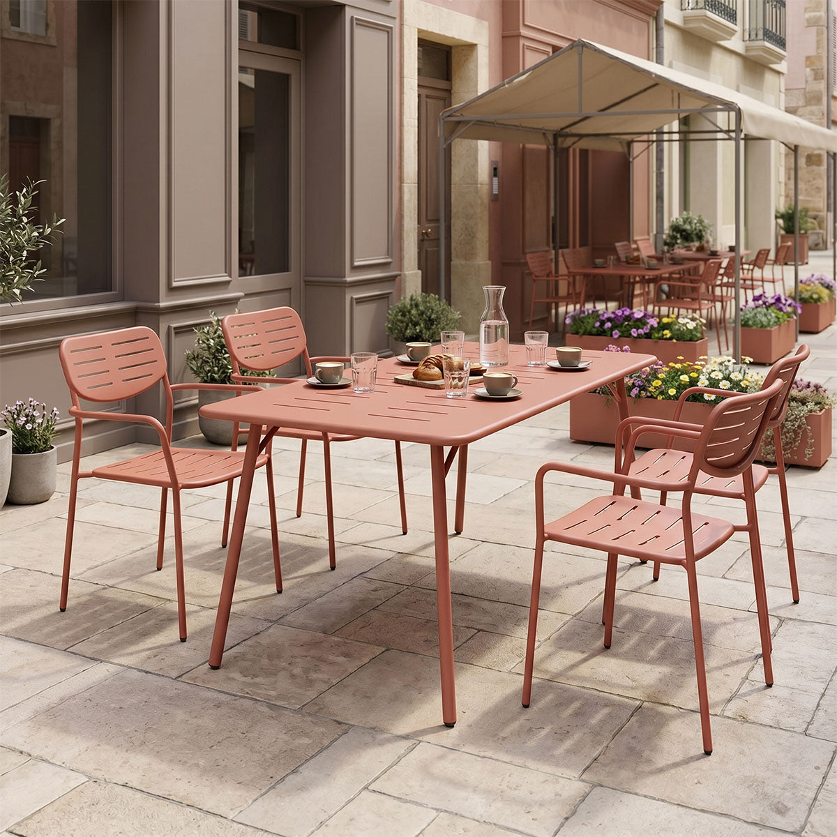 Τραπεζαρία Moraja Deraby  σετ 5τεμ terracotta μέταλλο 140x80x72εκ - Pakobazaar