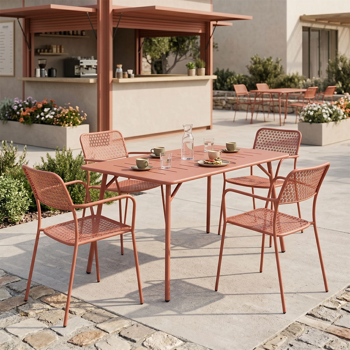 Τραπεζαρία Moraja Federal  σετ 5τεμ terracotta μέταλλο 140x80x72εκ - Pakobazaar