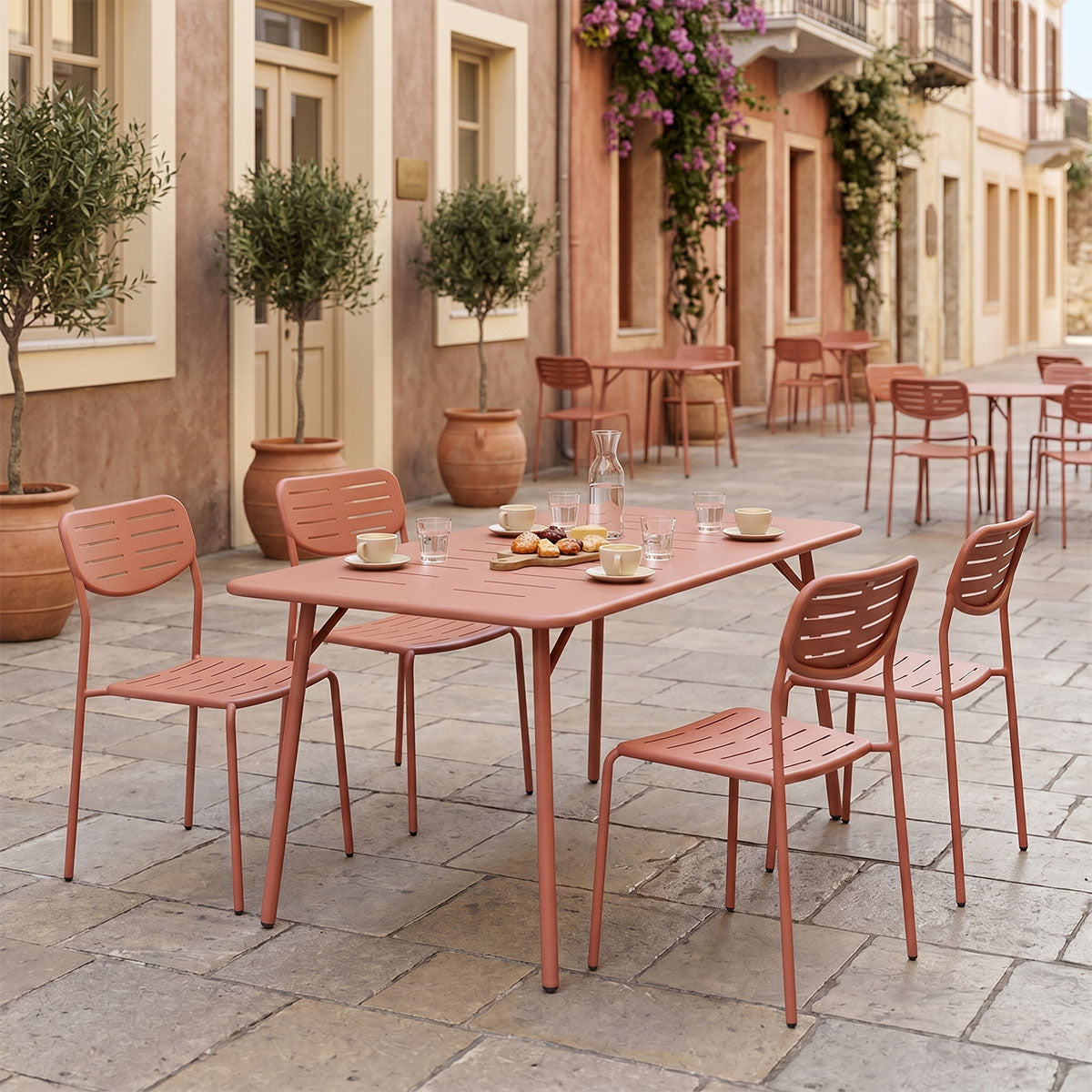 Τραπεζαρία Moraja Deraby Ι  σετ 5τεμ terracotta μέταλλο 140x80x72εκ - Pakobazaar