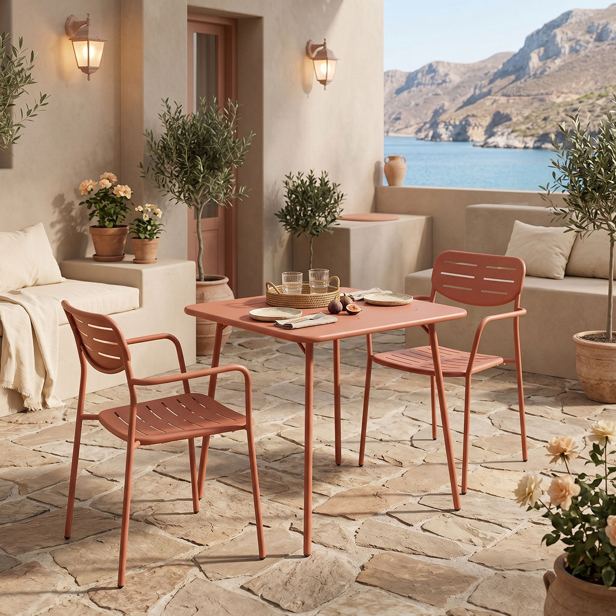 Τραπεζαρία Moraja Deraby  σετ 3τεμ terracotta μέταλλο 70x70x73εκ - Pakobazaar