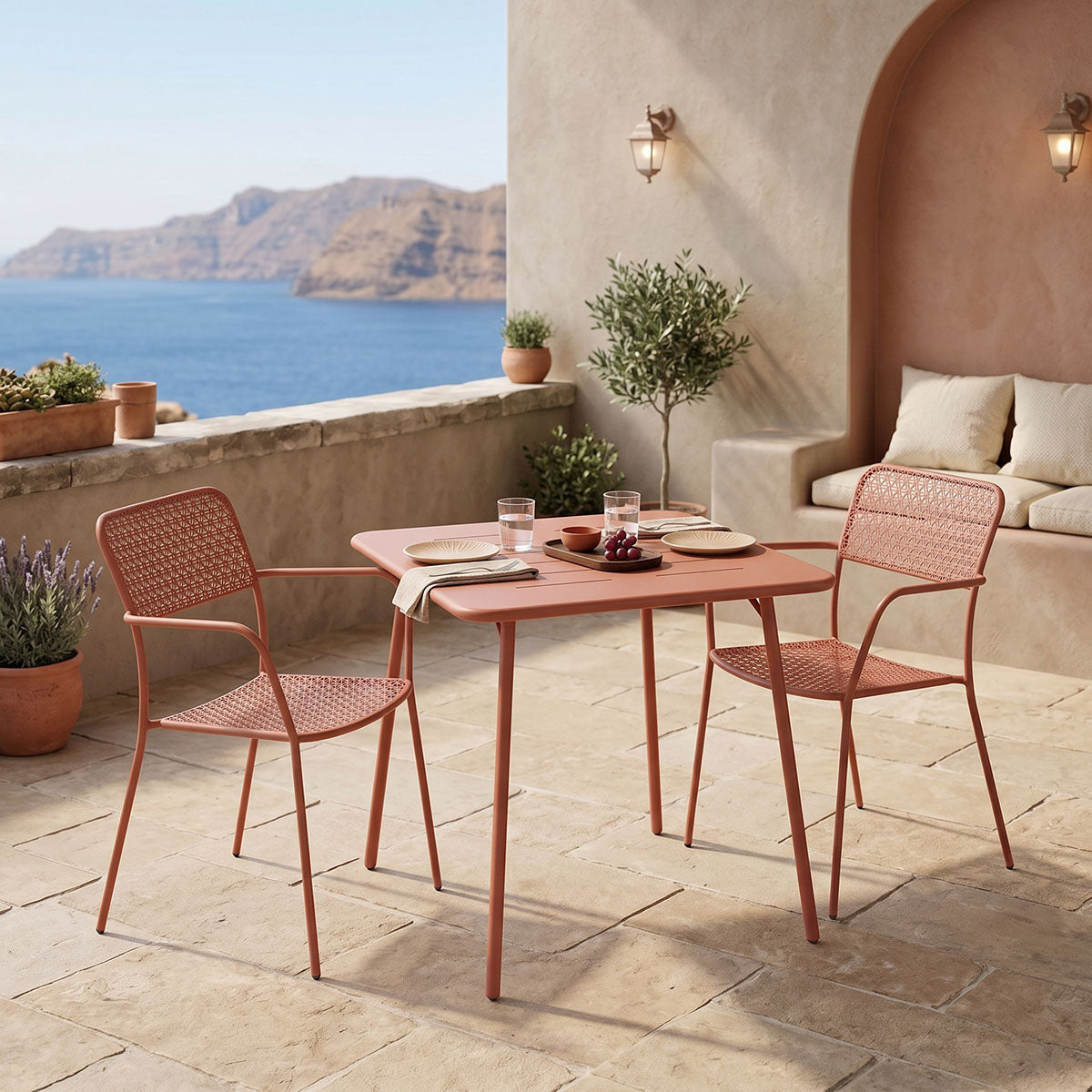 Τραπεζαρία Moraja Federal  σετ 3τεμ terracotta μέταλλο 70x70x73εκ - Pakobazaar