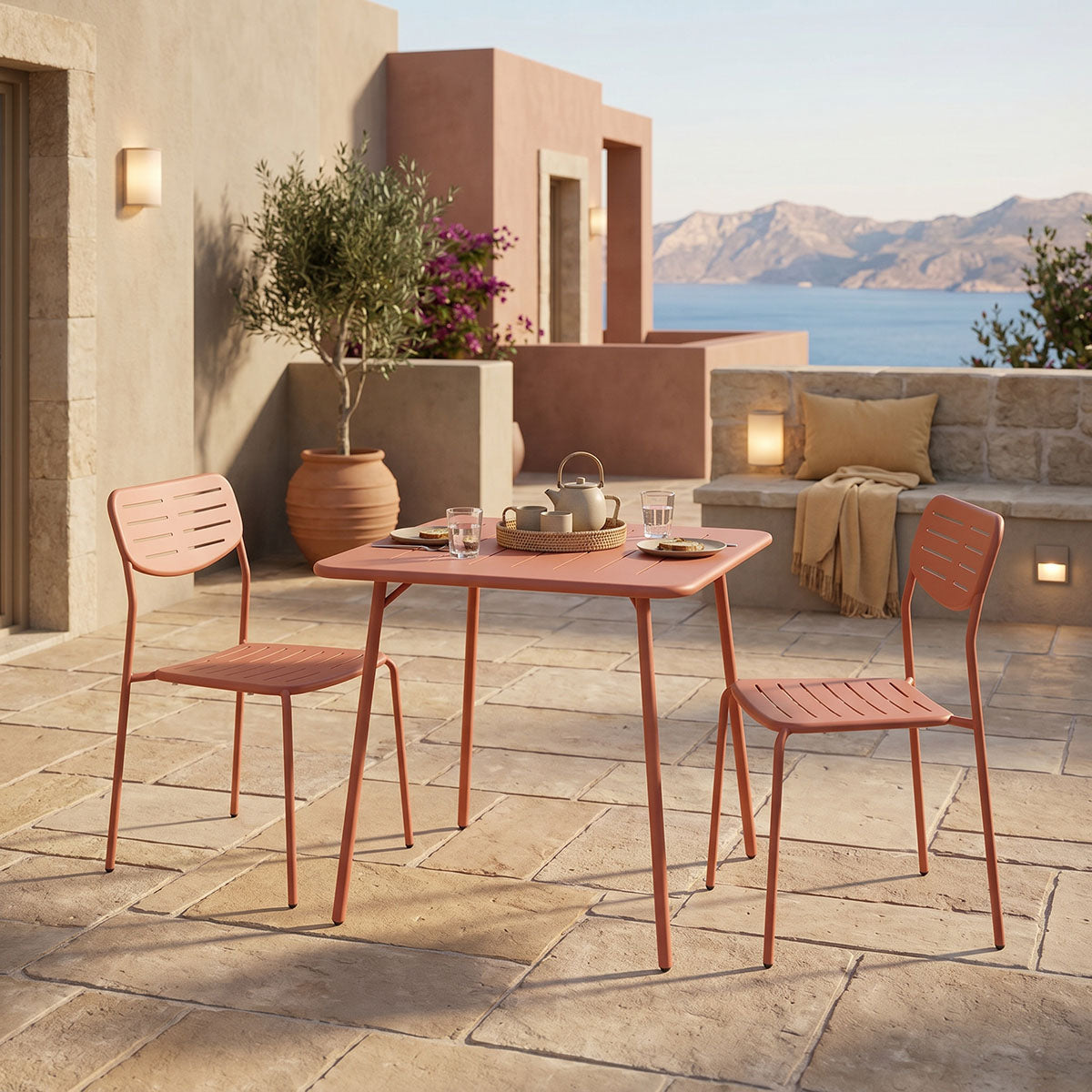 Τραπεζαρία Moraja Deraby I  σετ 3τεμ terracotta μέταλλο 70x70x73εκ - Pakobazaar