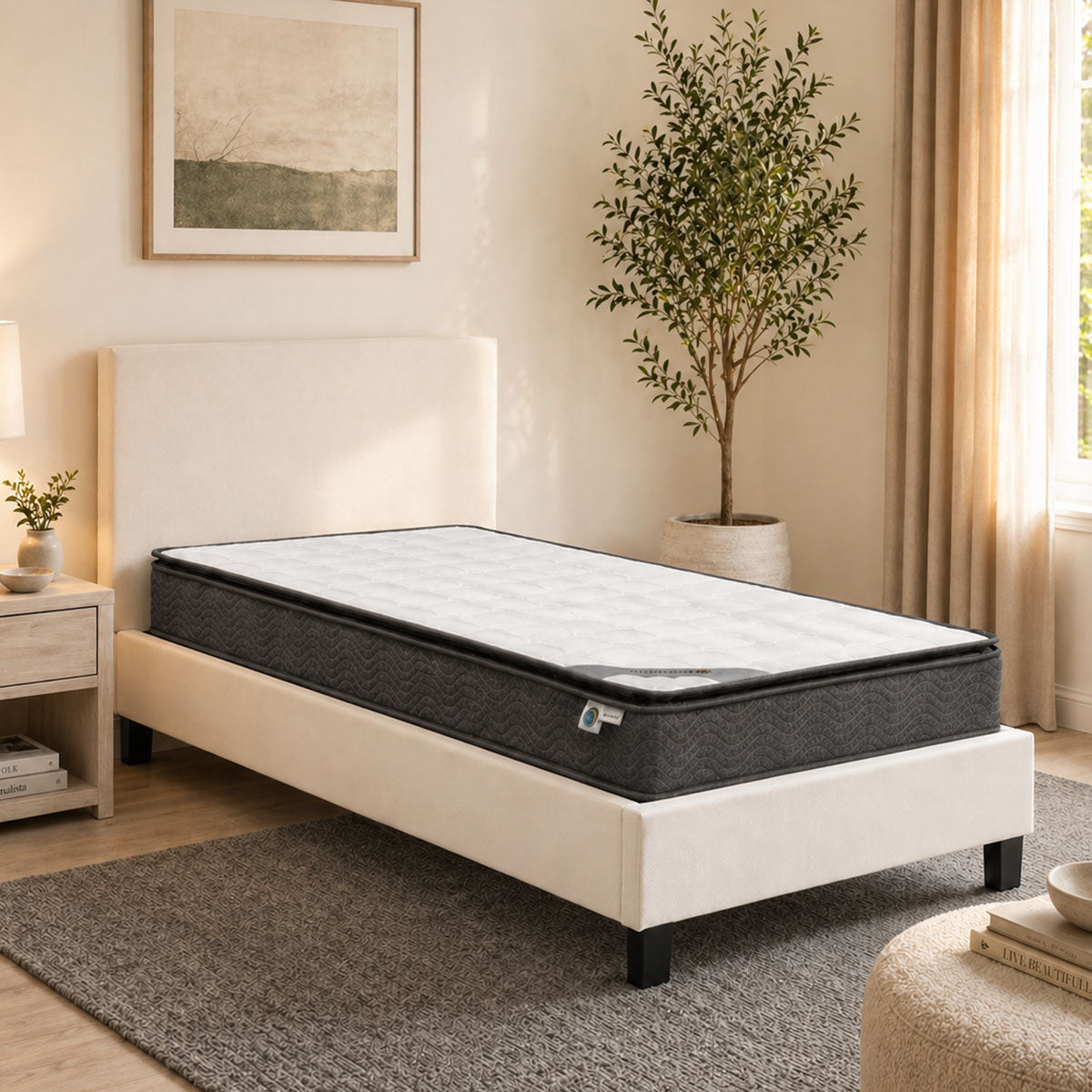 Κρεβάτι με στρώμα Nevil-Perfecto  pu λευκό 100x200εκ - Pakobazaar
